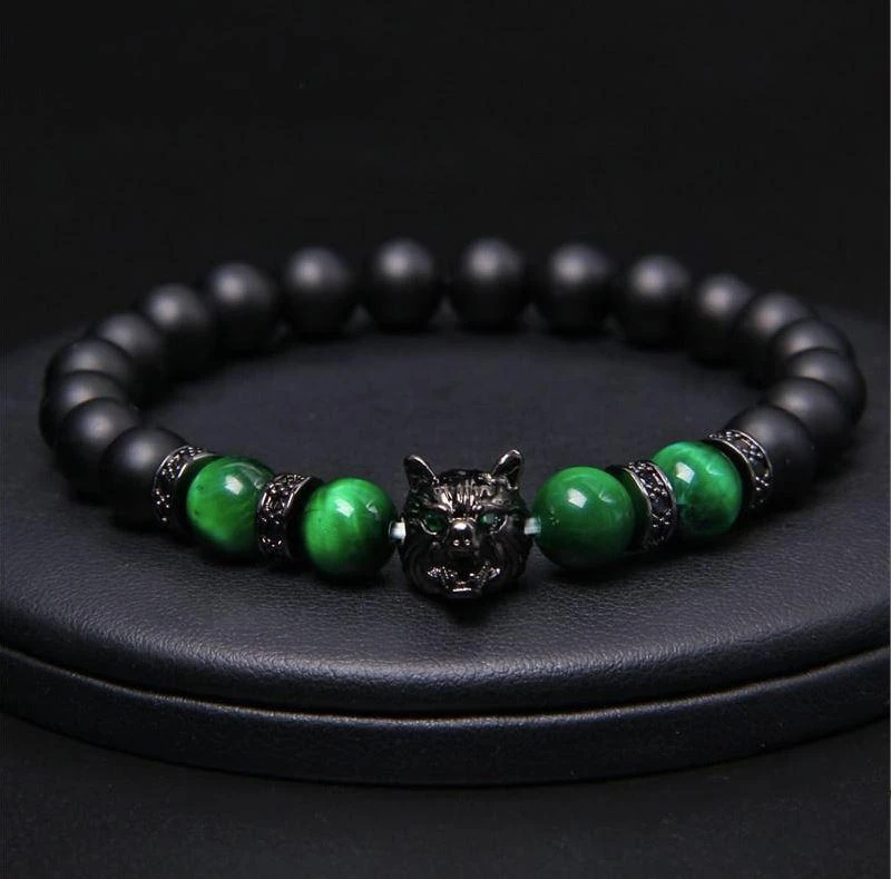 Herenarmband met lavasteen, wolfshoofd en groene kralen 2897 voor 8,99€ – photo 3